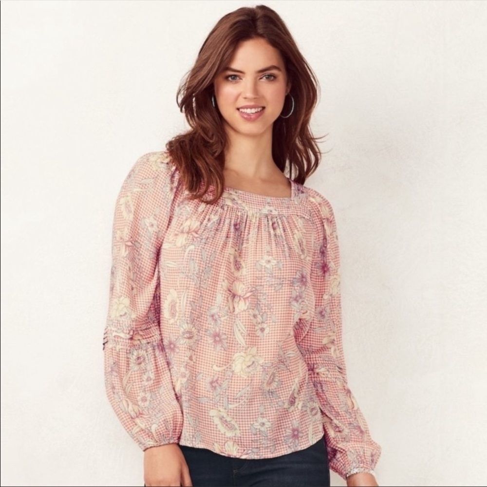 LC Lauren Conrad floral pheasant boho shirt Size XS
